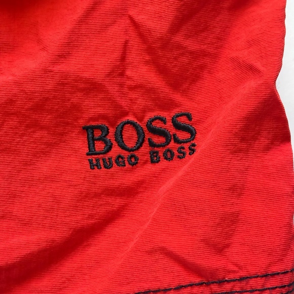 Boss Hugo Boss Men's Red Swim Trunks SZ XL Navy Draw String Front Pockets EUC - Picture 6 of 12